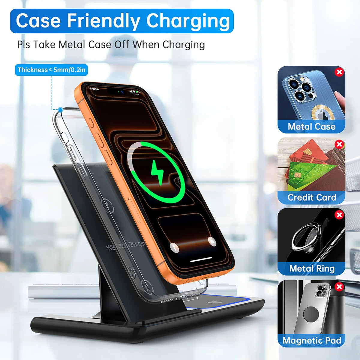 18W Fast Wireless Charger, Iphone Charging Station Compatible for Iphone 17/16/15/14/13/12/11/Pro Max/Plus, 3 in 1 Wireless Charger Stand for Iwatch SE 11/10/9/8/7/6/5/4, Airpods Pro 2/3/4