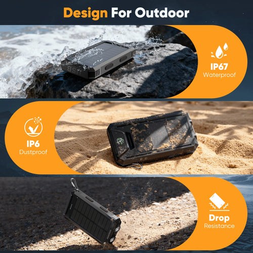 20,000mAh Portable Solar Power Bank for Mobile Devices with Dual 5V USB Ports and Dual LED Flashlights