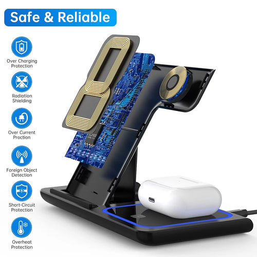 18W Fast Wireless Charger, Iphone Charging Station Compatible for Iphone 17/16/15/14/13/12/11/Pro Max/Plus, 3 in 1 Wireless Charger Stand for Iwatch SE 11/10/9/8/7/6/5/4, Airpods Pro 2/3/4