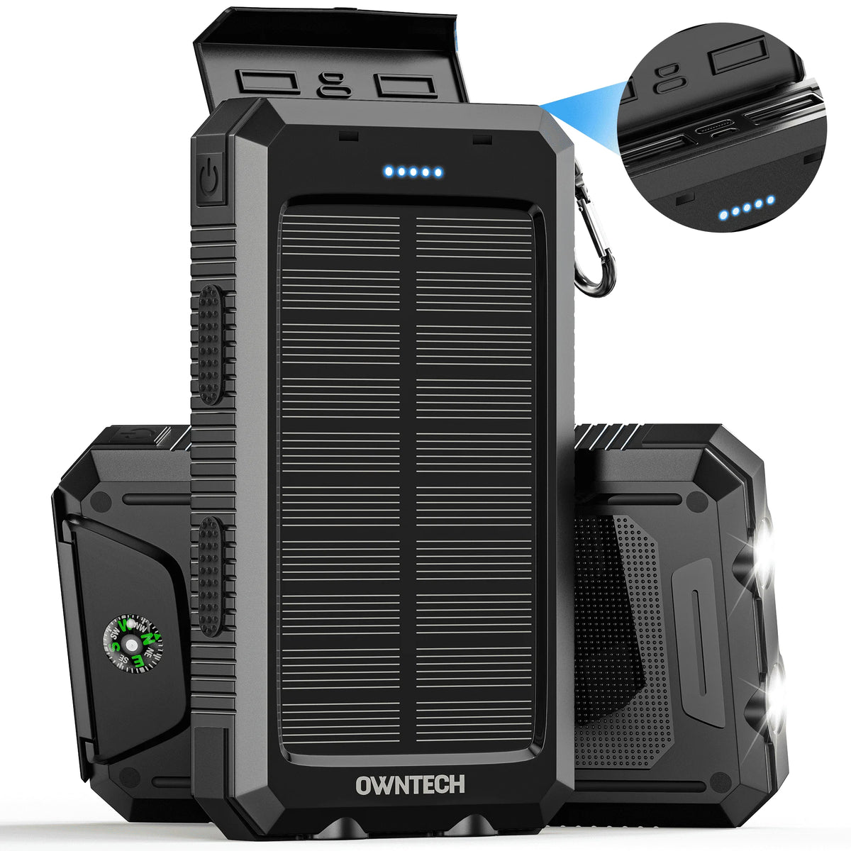 20,000mAh Portable Solar Power Bank for Mobile Devices with Dual 5V USB Ports and Dual LED Flashlights