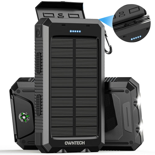 20,000mAh Portable Solar Power Bank for Mobile Devices with Dual 5V USB Ports and Dual LED Flashlights