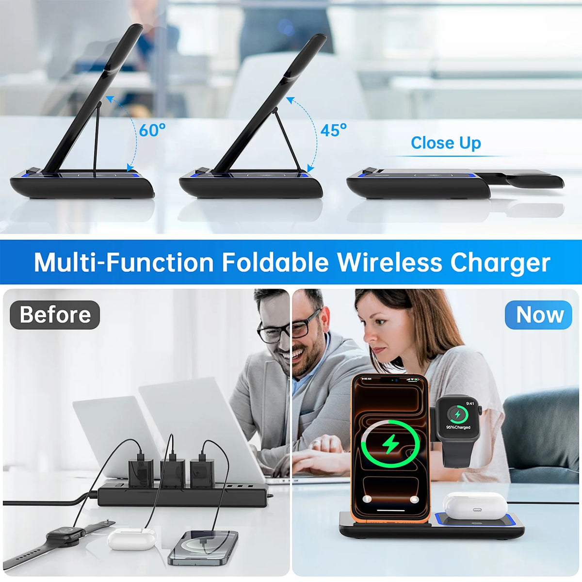 18W Fast Wireless Charger, Iphone Charging Station Compatible for Iphone 17/16/15/14/13/12/11/Pro Max/Plus, 3 in 1 Wireless Charger Stand for Iwatch SE 11/10/9/8/7/6/5/4, Airpods Pro 2/3/4