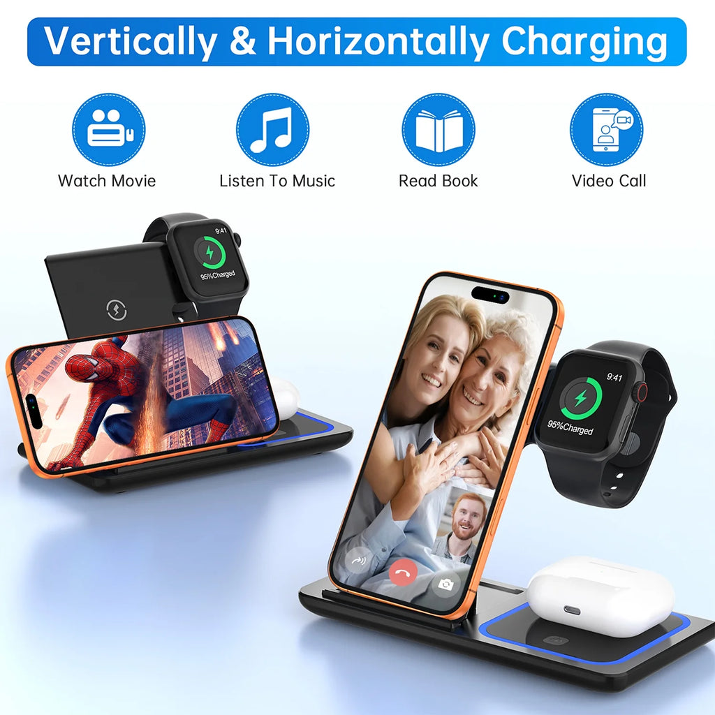 18W Fast Wireless Charger, Iphone Charging Station Compatible for Iphone 17/16/15/14/13/12/11/Pro Max/Plus, 3 in 1 Wireless Charger Stand for Iwatch SE 11/10/9/8/7/6/5/4, Airpods Pro 2/3/4