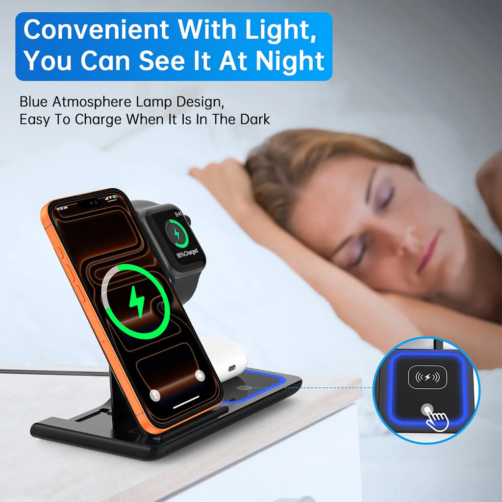 18W Fast Wireless Charger, Iphone Charging Station Compatible for Iphone 17/16/15/14/13/12/11/Pro Max/Plus, 3 in 1 Wireless Charger Stand for Iwatch SE 11/10/9/8/7/6/5/4, Airpods Pro 2/3/4
